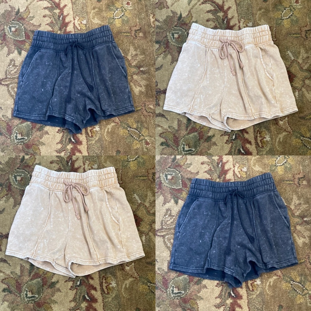 Set of 2-Wild Fable Dyed Light Tan and Charcoal Grey Drawstring Shorts.